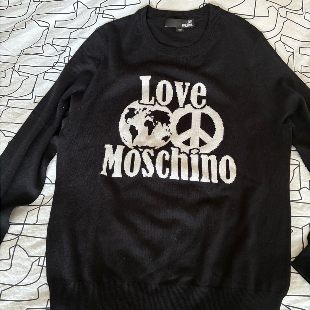 Love Moschino Black Crewneck Sweater with White Graphic